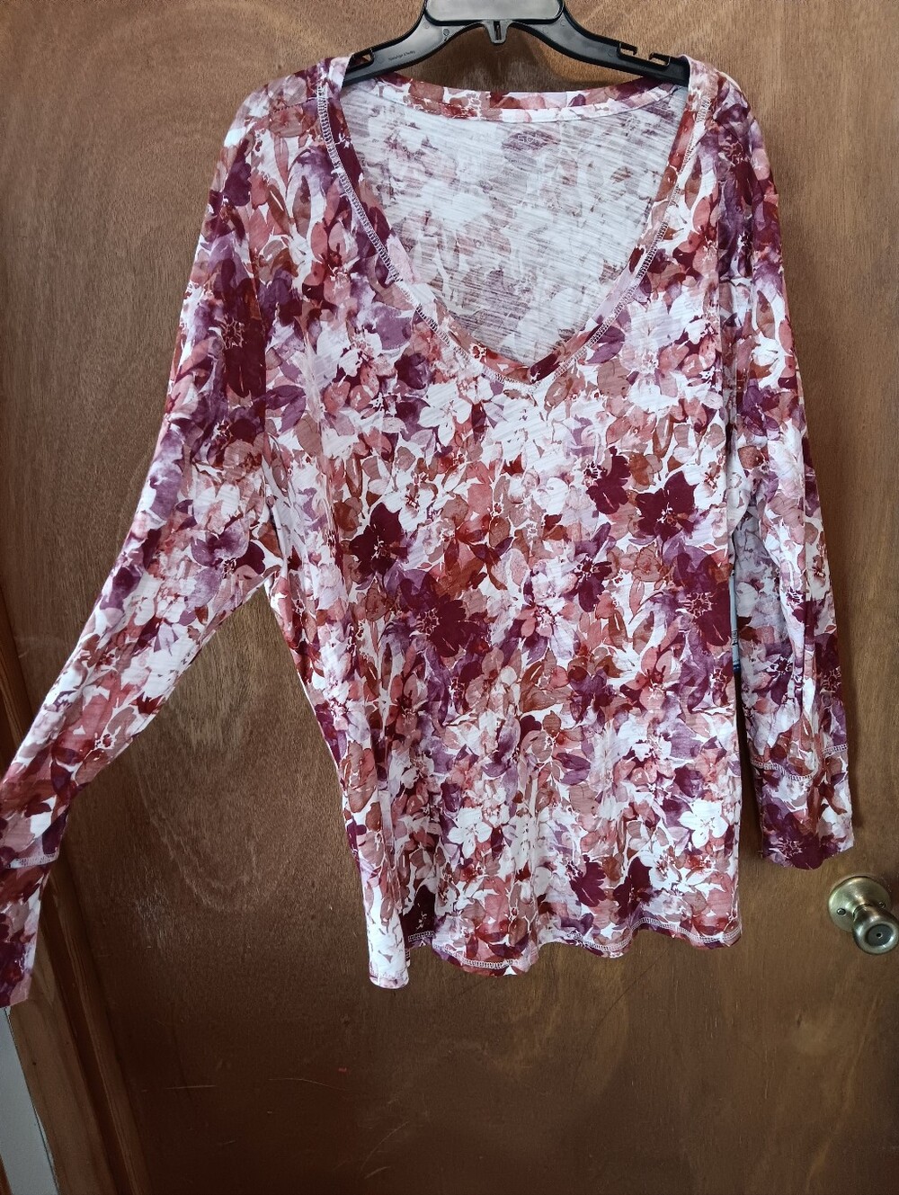 Blue Sol Floral V-Neck Long Sleeve Women's Top in Mixed Berry